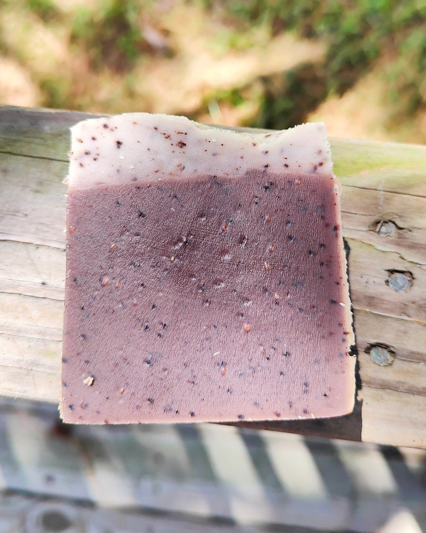 Coffee goat milk soap showing front detail