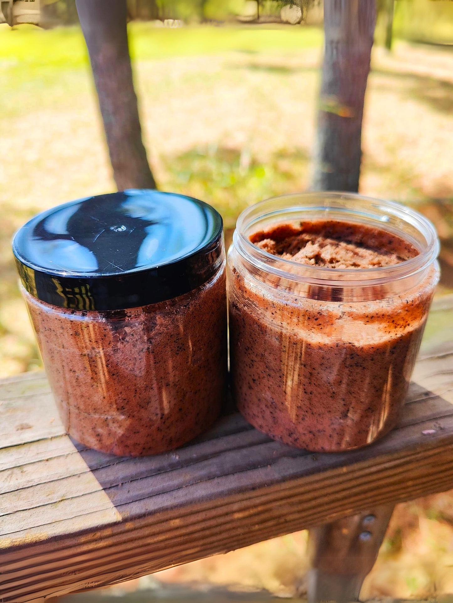 coffee body scrub in jars without labels to show detail