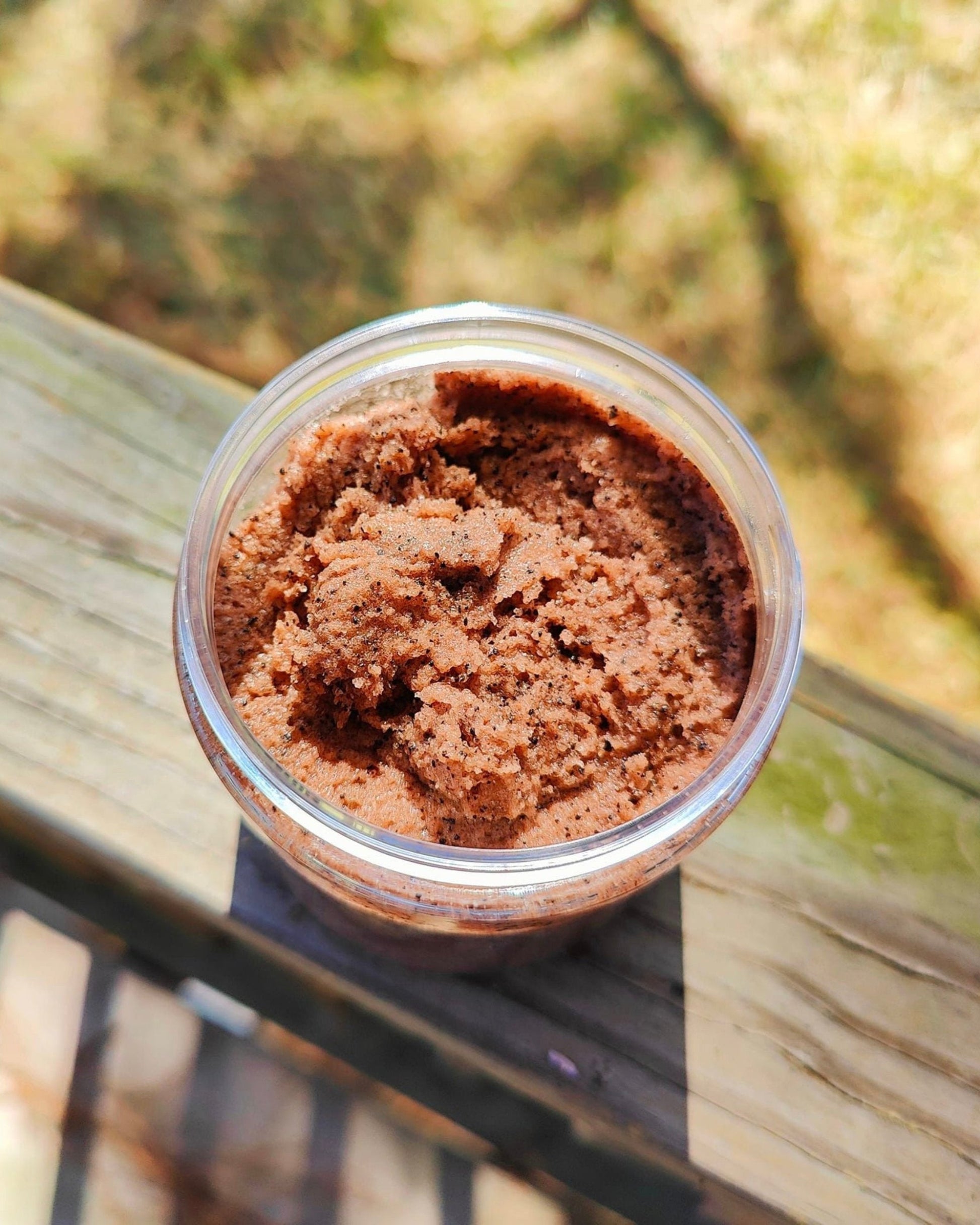 coffee latte body scrub close up showing detail of product